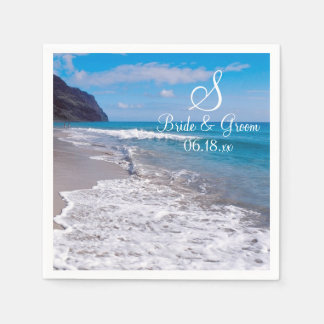 Serviette En Papier Thème de mariage de plage Monogramme Date Mariée N