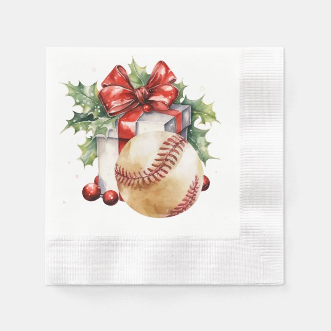 Serviette En Papier Thème de Noël du baseball (Devant)