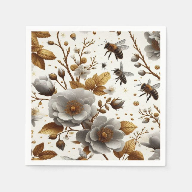 Serviette En Papier thème fleur abeilles à miel Papier Plaque (Devant)