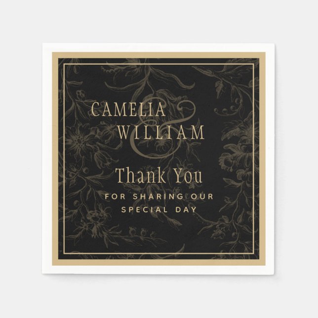 Serviette En Papier Thème Mariage Cravate noire Vintage Gold Damask (Devant)