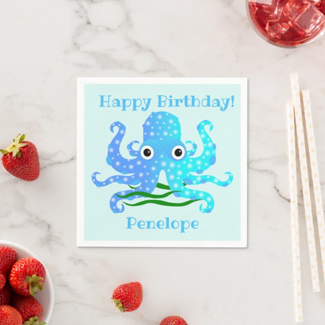 Serviette En Papier Thème nautique octopus bleu le plus coupé (En situation)