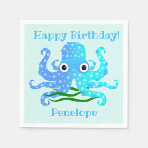 Serviette En Papier Thème nautique octopus bleu le plus coupé