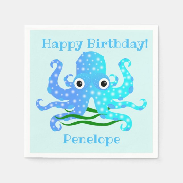 Serviette En Papier Thème nautique octopus bleu le plus coupé (Devant)