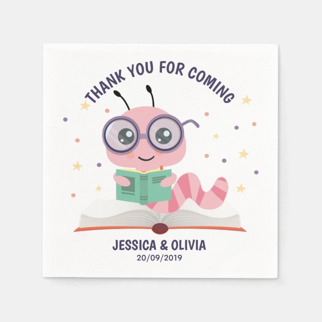 Serviette En Papier Thème Pink Bookworm (Devant)