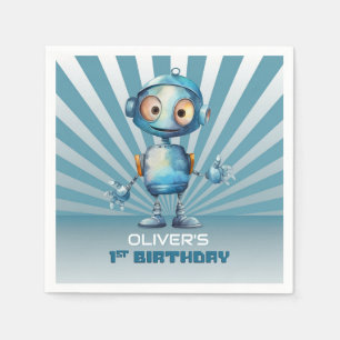 Serviette En Papier Thème Robot Bleu 1er Anniversaire
