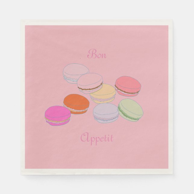 Serviette En Papier Thème rose Paris Français Macaron Bon Appetit (Devant)