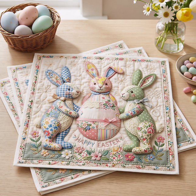 Serviette En Papier Three Easter Bunny Quilted Look (Créateur téléchargé)