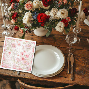 Serviette En Papier Tiges de fleurs roses 