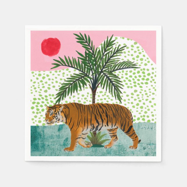 Serviette En Papier Tigre au lever du soleil (Devant)