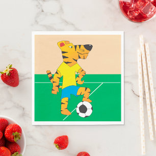 Serviette En Papier Tigre Jouant au Football