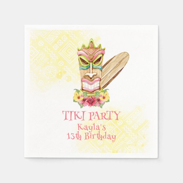 Serviette En Papier Tiki God et Floral Luau Anniversaire des serviette (Devant)