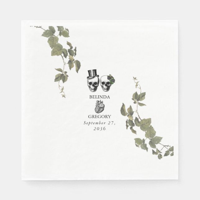 Serviette En Papier Til Death Coeur gothique Mariage des crânes florau (Devant)
