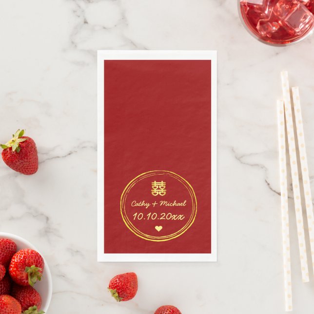 Serviette En Papier Timbre mariage chinois rouge double bonheur (En situation)