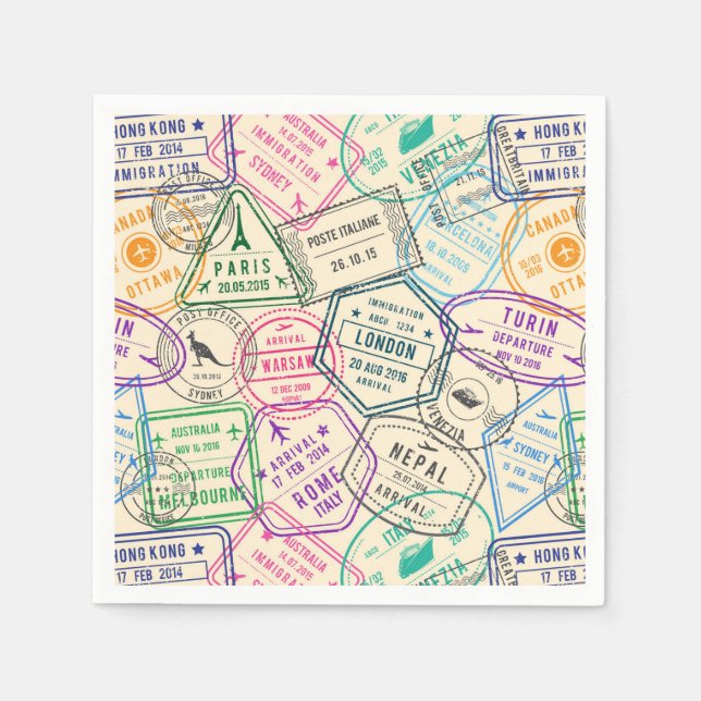Serviette En Papier Timbres de voyage fête d'anniversaire (Devant)