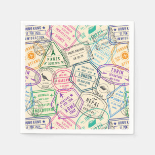 Serviette En Papier Timbres de voyage Serviettes en papier, Fourniture