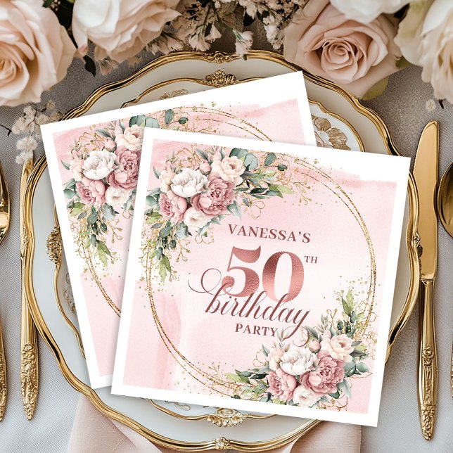 Serviette En Papier Timeless Rose Gold Dusty Pink 50th Birthday Party  (Timeless Rose Gold Dusty Pink 50th Birthday Party Napkins

)