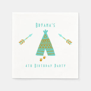 Serviette En Papier Tipi Moderne Turquoise, Sarcelle et Or pour une Fê