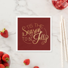 Serviette En Papier "Tis the Season" Gold Script Red Elegant