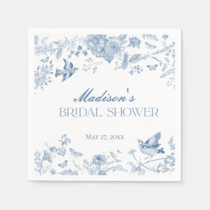 Serviette En Papier Tissu Bleu De Jouy Vintage Floral Fête de Mariage