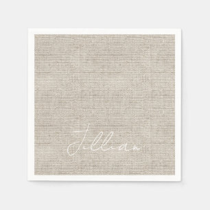 Serviette En Papier Tissu en lin beige foncé Blanc NOM intemporel