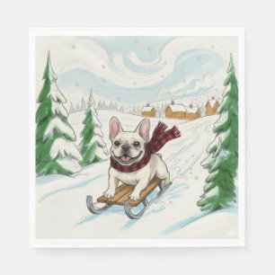 Serviette En Papier Tissus Bulldog Français en Traîneau