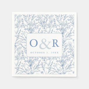Serviette En Papier Toile Bleu & Blanc Français Floral Monogramme serv