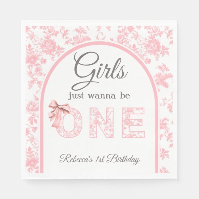 Serviette En Papier Toile Coquette Pink Bow Girl 1er anniversaire (Devant)