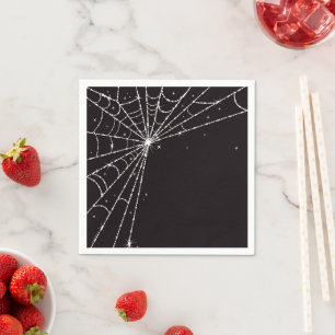 Serviette En Papier Toile d'araignée diamantée étincelante noir et bla