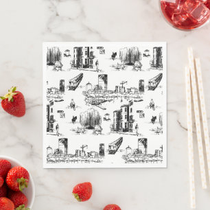 Serviette En Papier Toile de Boston noir et blanc
