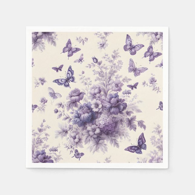 Serviette En Papier Toile de France Fleurie Papillons pourpres (Devant)
