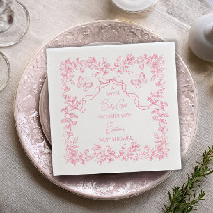 Serviette En Papier Toile de Jouy Chinoiserie Papillons Baby Shower 
