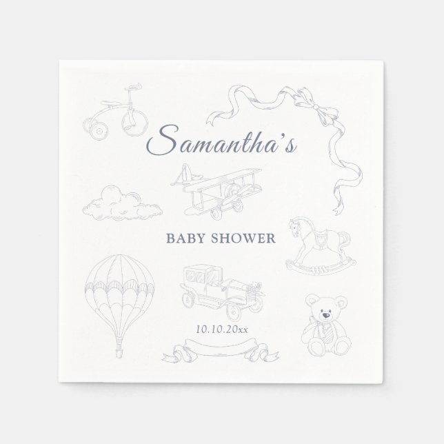 Serviette En Papier Toile de Jouy Nursery Baby Shower (Devant)