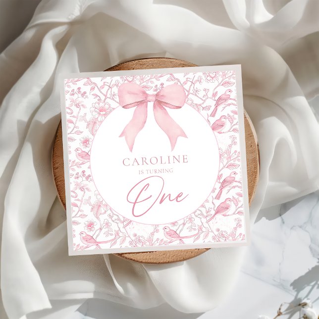 Serviette En Papier Toile rose Bow Floral 1er Anniversaire Napkins (Créateur téléchargé)