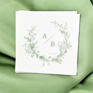 Serviette En Papier Toile verte Mariage français Monogram Napkins