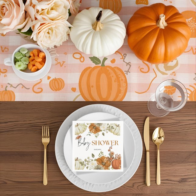 Serviette En Papier tomber amoureux citrouille baby shower floral Invi (Créateur téléchargé)