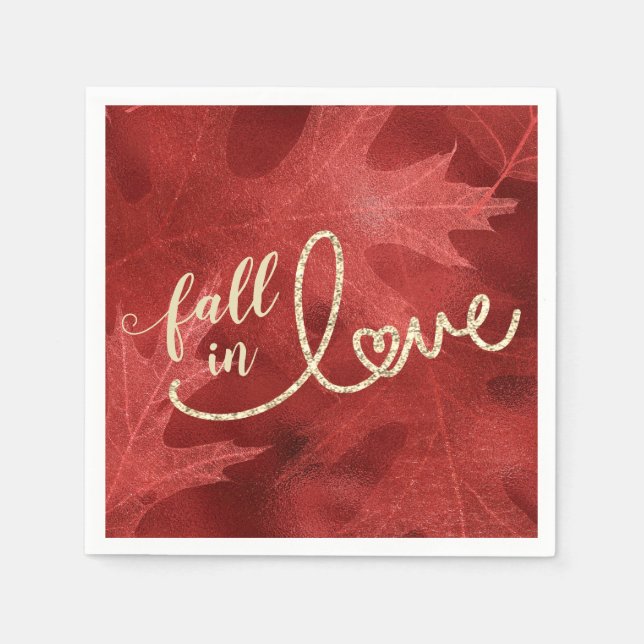 Serviette En Papier Tomber amoureux de l'automne | Apple Rouge et Or (Devant)