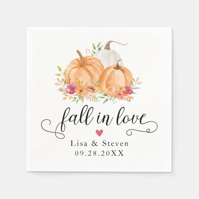Serviette En Papier Tomber dans l'amour Citrouille Mariage serviettes (Devant)