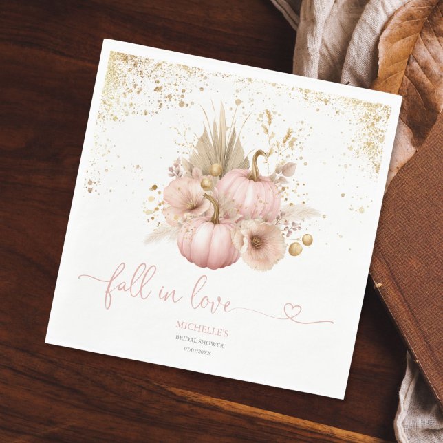 Serviette En Papier Tomber dans l'amour Fête des mariées Boho Flowers  (blush pink boho pumpkin with gold glitter)