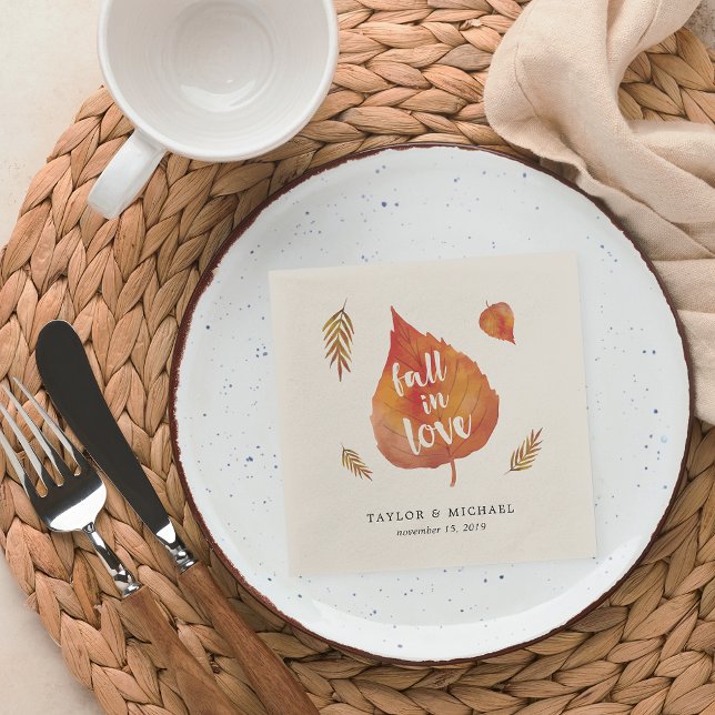 Serviette En Papier Tomber dans l'amour | Mariage Feuilles d'automne (Créateur téléchargé)
