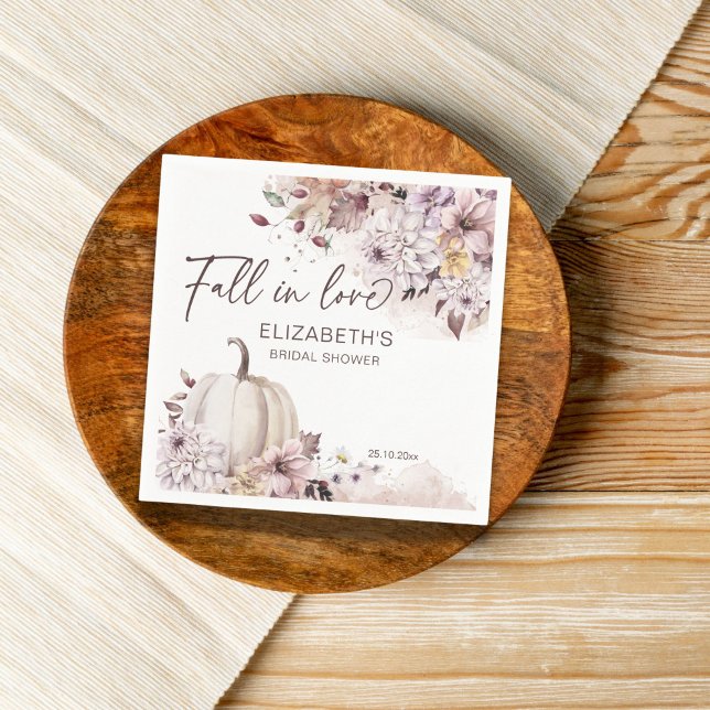 Serviette En Papier Tombez amoureux de la chasse d'automne pastel pour (Fall in love bridal shower personalized napkins pastel pumpkin autumn foliage napkins)