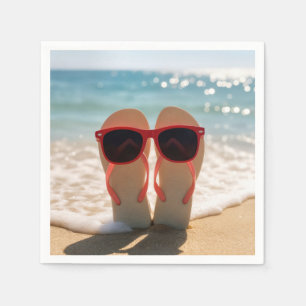 Serviette En Papier Tongs de plage avec lunettes de soleil rouges