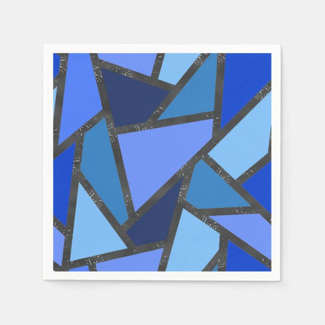Serviette En Papier Tons de motif en vitrail bleu (Devant)