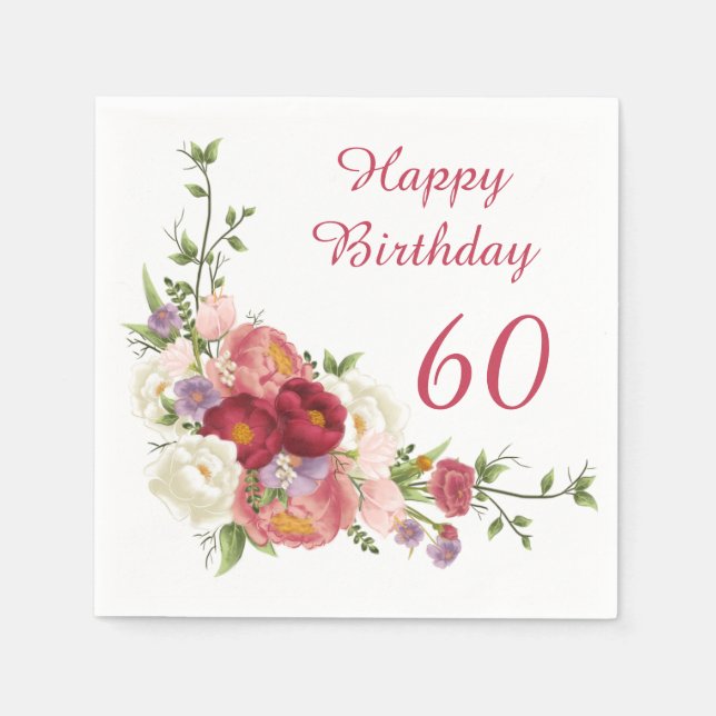 Serviette En Papier Tons de rose blanc Peony Flower Joyeux anniversair (Devant)