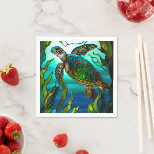 Serviette En Papier Tortue côtière Tropical Turquoise Bleu Vert