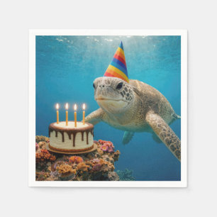 Serviette En Papier Tortue de mer avec gâteau d'anniversaire