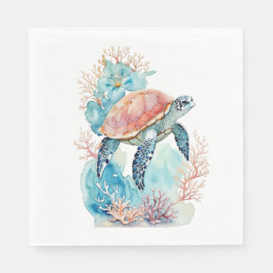 Serviette En Papier Tortue de mer dans le récif corallien