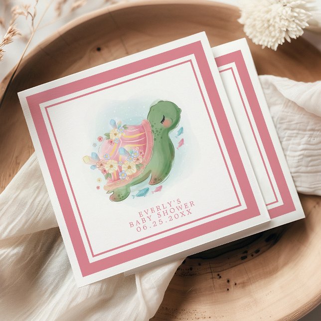 Serviette En Papier Tortue de mer Florale Baby shower rose (Créateur téléchargé)