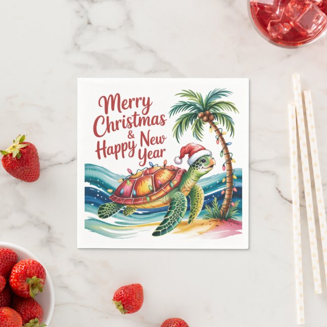 Serviette En Papier Tortue de Noël au paradis (En situation)