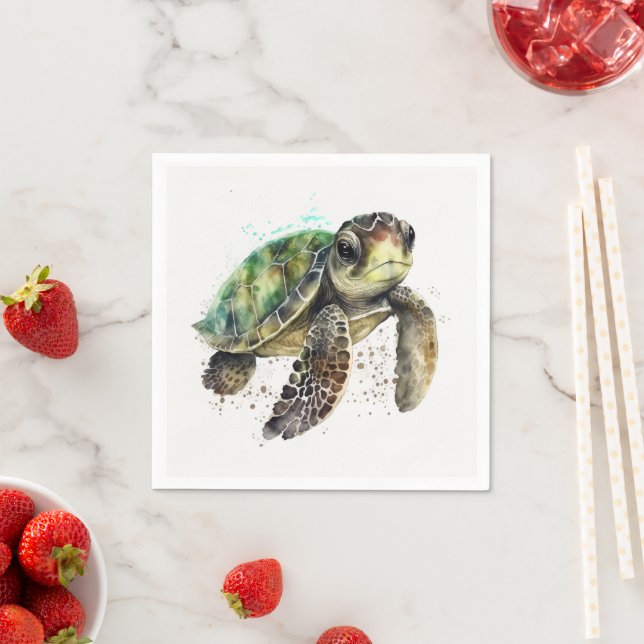 Serviette En Papier Tortue en Aquarelle Papier (En situation)
