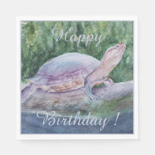 Serviette En Papier Tortue tropicale Bonne fête d'anniversaire